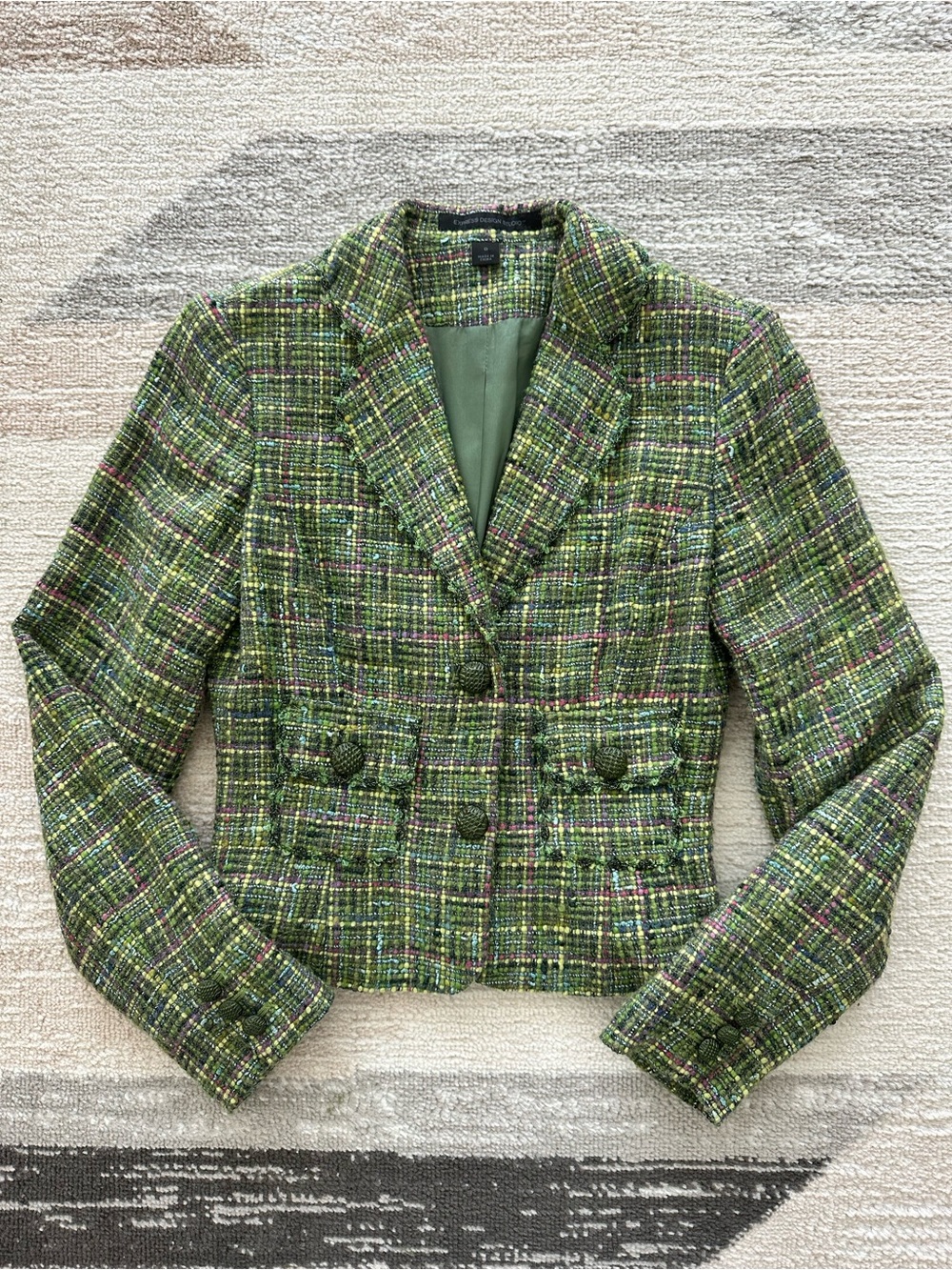 Vintage Y2K Express Design Studio Tweed Blazer Size 0 Wool Blend Light Academia